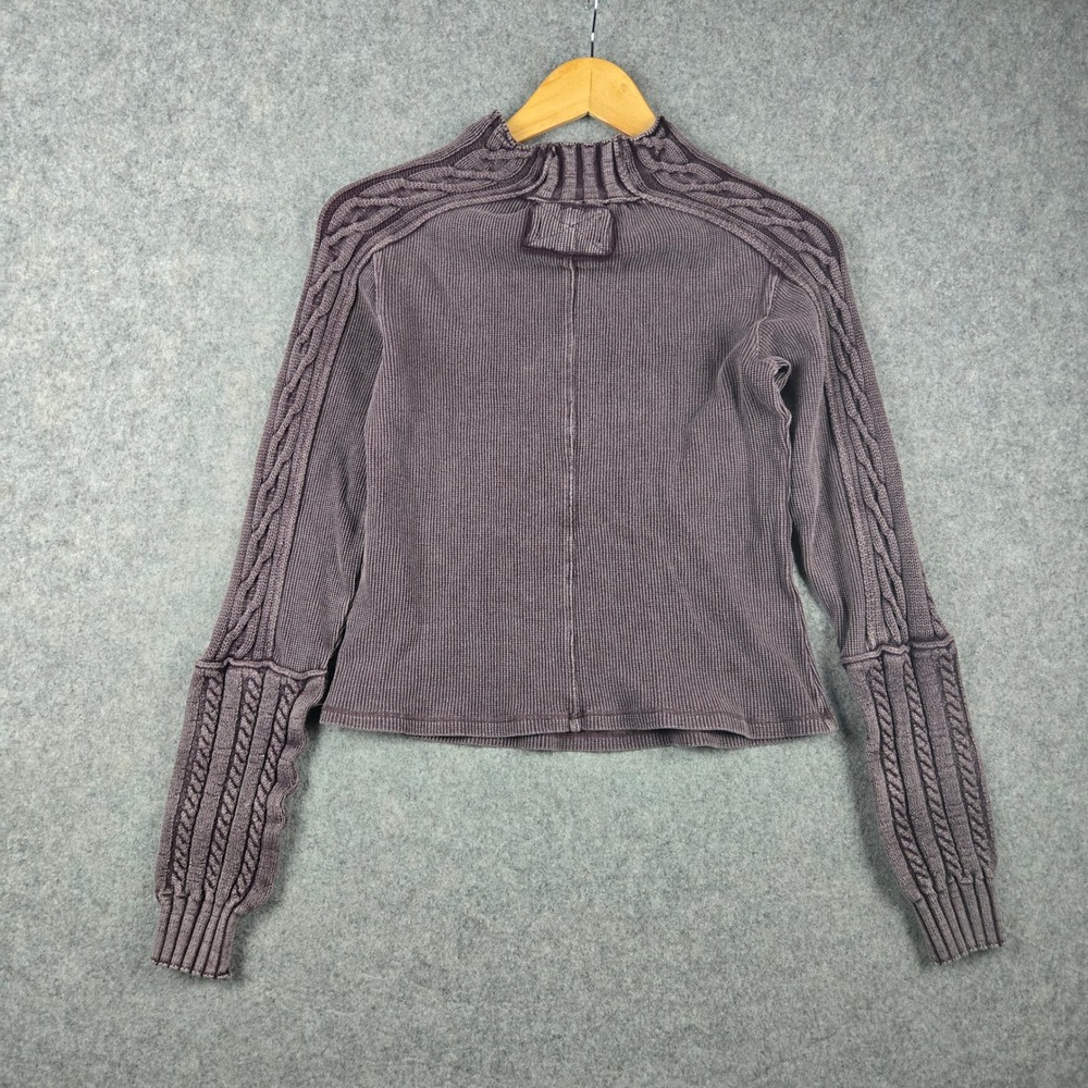 We The Free Free People Thermal Top Womens Medium Purple Cable Knit Long Sleeve - Picture 4 of 8
